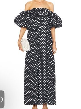 Caroline Constas Off-Shoulder Black Polka Dot Maxi Dress